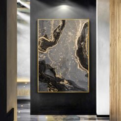 Modern Abstract Black Golden Marble Print Wall Art Fine Art Canvas Prints For Luxury Living Room