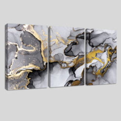 Modern Abstract Black Gray Golden Liquid Marble Print Wall Art Pictures For Living Room Decor