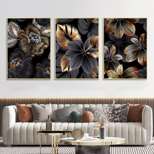 Modern Abstract Exotic Tropical Flowers Wall Art Pictures For Luxury Living Room Dining Room Decor