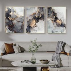 Modern Abstract Golden Grey Liquid Marble Designer Wall Art Fine Art Canvas Prints For Living Room