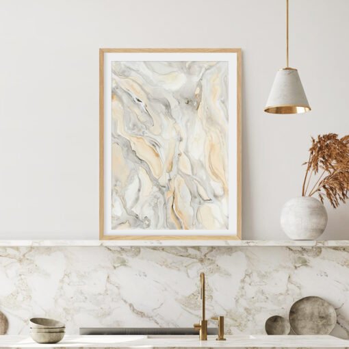 Modern Abstract Gray Beige Liquid Marble Wall Art Fine Art Canvas Prints For Living Room Decor