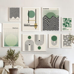 Modern Abstract Green Beige Black Bauhaus Retrospect Wall Art Pictures For Modern Home Office Interiors
