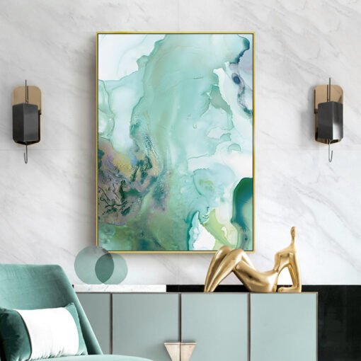 Modern Abstract Jade Green Liquid Marble Print Wall Art Pictures For Living Room Bedroom Art Decor