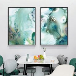 Modern Abstract Jade Green Liquid Marble Print Wall Art Pictures For Living Room Bedroom Art Decor