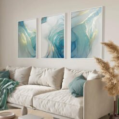 Modern Abstract Jade Green Turquoise Liquid Marble Print Wall Art Pictures For Living Room Decor