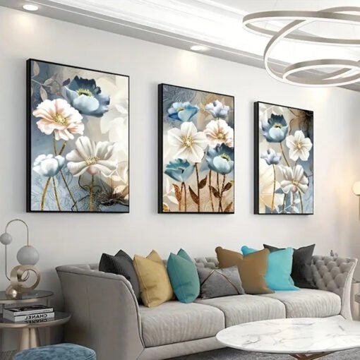 Modern Abstract Lotus Leaf Floral Wall Art Fine Art Canvas Prints For Living Room Bedroom Art Decor