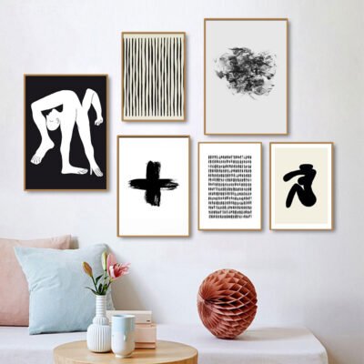 Modern Abstract Minimalist Figure Art Black & White Gallery Wall Art For Modern Home Decor