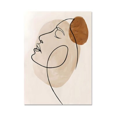 Modern Abstract Neutral Colors Line Art Portrait Wall Art Pictures For Contemporary Living Room