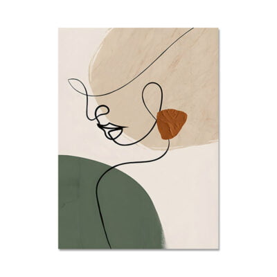 Modern Abstract Neutral Colors Line Art Portrait Wall Art Pictures For Contemporary Living Room