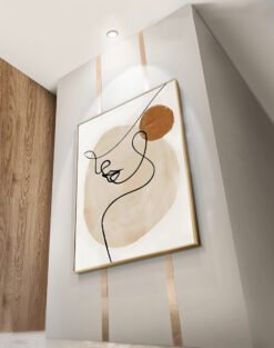 Modern Abstract Neutral Colors Line Art Portrait Wall Art Pictures For Contemporary Living Room