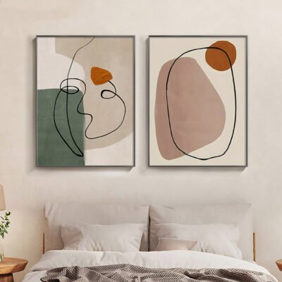 Modern Abstract Neutral Colors Line Art Portrait Wall Art Pictures For Contemporary Living Room