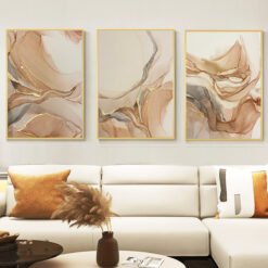 Modern Abstract Shades Of Beige Golden Marble Wall Art Pictures For Luxury Living Room Wall Decor