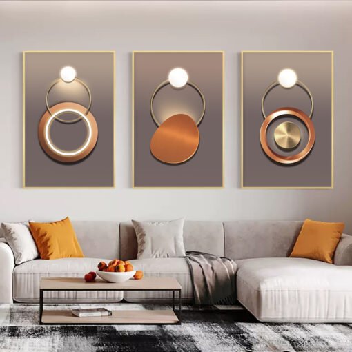 Modern Aesthetics Abstract Ring Of Light Wall Art Pictures For Luxury Apartment Living Room Decor