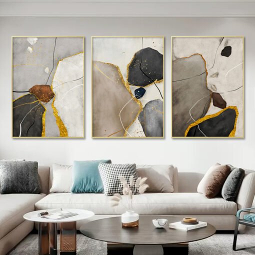 Neutral Color Nordic Geomorphic Abstract Wall Art Pictures For Modern Apartment Living Room