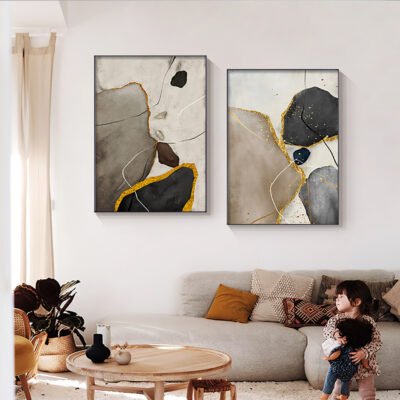 Neutral Color Nordic Geomorphic Abstract Wall Art Pictures For Modern Apartment Living Room