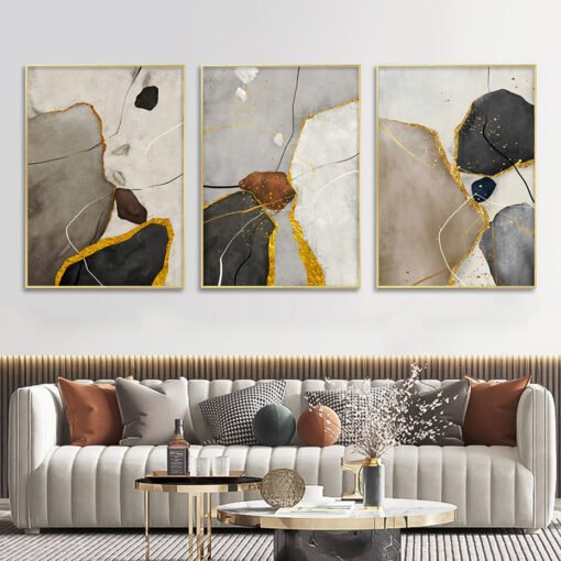 Neutral Color Nordic Geomorphic Abstract Wall Art Pictures For Modern Apartment Living Room