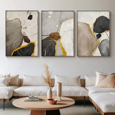 Neutral Color Nordic Geomorphic Abstract Wall Art Pictures For Modern Apartment Living Room