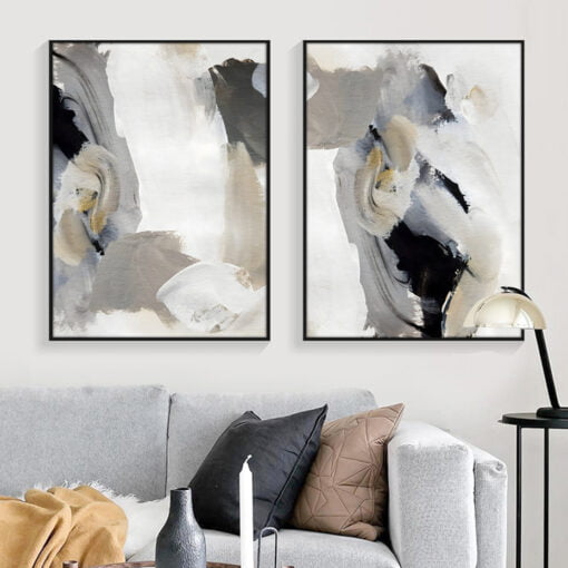 Neutral Colors Gray Beige Black Modern Abstract Wall Art Pictures For Contemporary Interior Decor