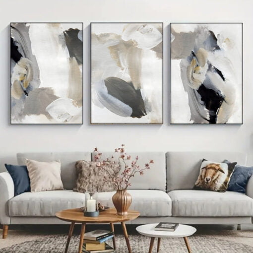 Neutral Colors Gray Beige Black Modern Abstract Wall Art Pictures For Contemporary Interior Decor