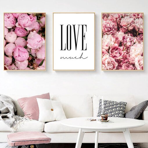 Pink Peony Fashion Floral Wall Art Fine Art Canvas Prints For Living Room Bedroom Salon Art Decor