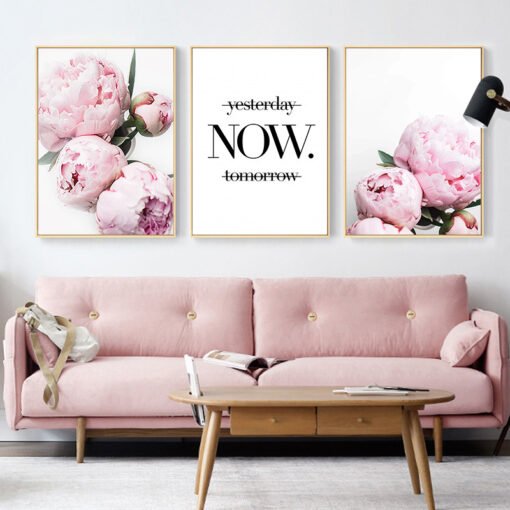 Pink Peony Fashion Floral Wall Art Fine Art Canvas Prints For Living Room Bedroom Salon Art Decor