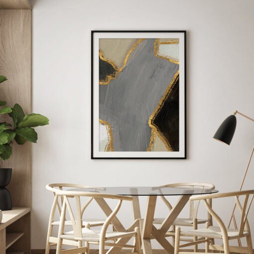 Slate Gray Black Beige Golden Abstract Wall Decor Pictures For Contemporary Interior Decor