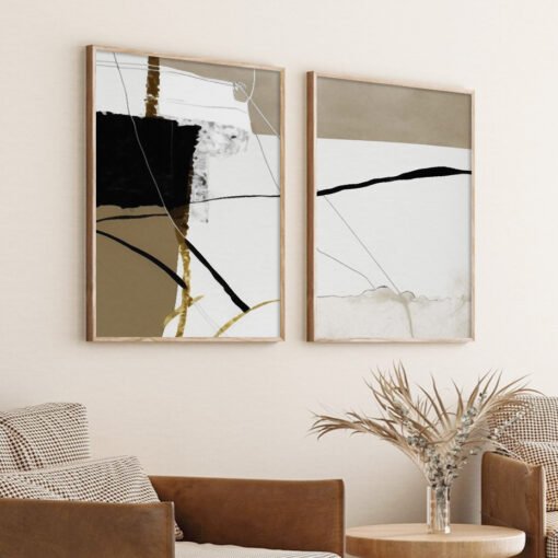 Vintage Abstract Neutral Color Block Wall Art Fine Art Canvas Prints For Contemporary Living Room