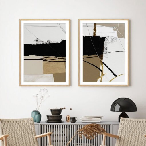 Vintage Abstract Neutral Color Block Wall Art Fine Art Canvas Prints For Contemporary Living Room