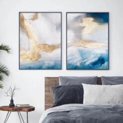 White Golden Blue Sky Abstract Wall Art Fine Art Canvas Prints For Bedroom Living Room Decor