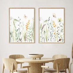 Wild Meadow Floral Butterfly Watercolor Wall Art Fine Art Canvas Prints For Natural Home Decor