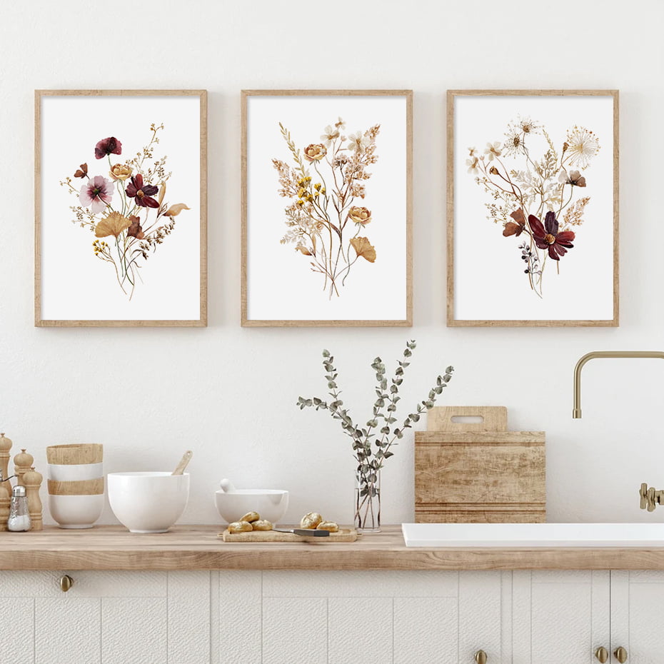 Wild Meadow Floral Watercolor Wall Art Fine Art Canvas Prints For Farmhouse Living Room Decor