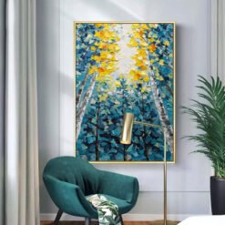 Yellow Blue Birch Tree Abstract Botanical Wall Art Fine Art Canvas Print For Living Room