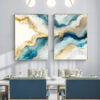 Abstract Flowing Sea Blue Golden Liquid Marble Print Wall Art For Modern Living Room Home Decor
