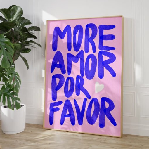 Colorful Blue Purple Pink Amore Love Quote Wall Art Fine Art Canvas Prints For Bedroom Living Room Art Decor