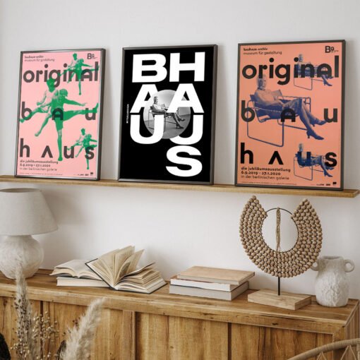 Colorful Vintage Bauhaus Retrospective Art Gallery Posters Fine Art Canvas Prints For Home Office