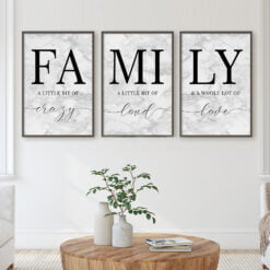 Gray Marble Typographic Letters & Text Family Wall Art Pictures For Modern Living Room Kitchen Decor