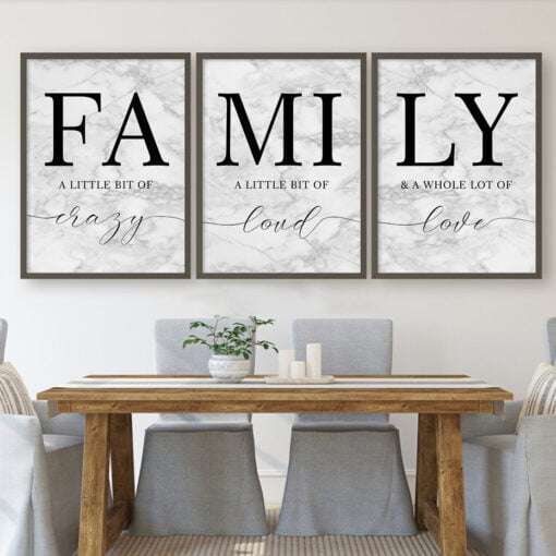 Gray Marble Typographic Letters & Text Family Wall Art Pictures For Modern Living Room Kitchen Decor