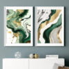 Modern Abstract Green Golden Liquid Marble Print Wall Art Pictures For Home Office Interior Decor
