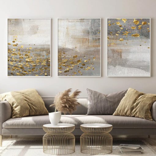 Vintage Golden Beige Abstract Landscape Pictures For Modern Living Room Contemporary Home Office Decor