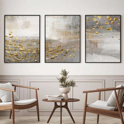 Vintage Golden Beige Abstract Landscape Pictures For Modern Living Room Contemporary Home Office Decor